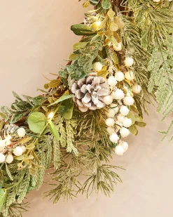 WeRChristmas Pre-Lit Frosted Eucalyptus Wreath, 76 Cm^ Decorated Wreaths|Pre Lit Wreaths