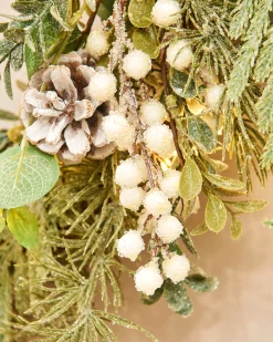 WeRChristmas Pre-Lit Frosted Eucalyptus Wreath, 76 Cm^ Decorated Wreaths|Pre Lit Wreaths