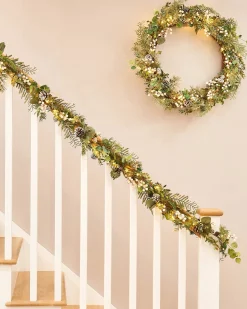 WeRChristmas Pre-Lit Frosted Eucalyptus Garland, 9 Ft^ Decorated Garlands|Pre Lit Garlands