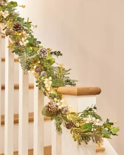 WeRChristmas Pre-Lit Frosted Eucalyptus Garland, 9 Ft^ Decorated Garlands|Pre Lit Garlands