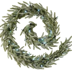 WeRChristmas Pre-Lit Frosted Fir Garland, 9 Ft^ Snow Flocked Garlands|Decorated Garlands
