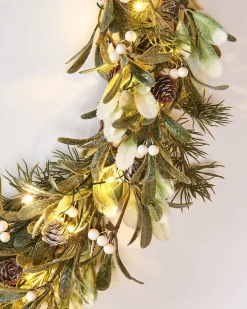 WeRChristmas Pre-Lit Frosted Mistletoe Wreath, 76 Cm^ Decorated Wreaths|Pre Lit Wreaths