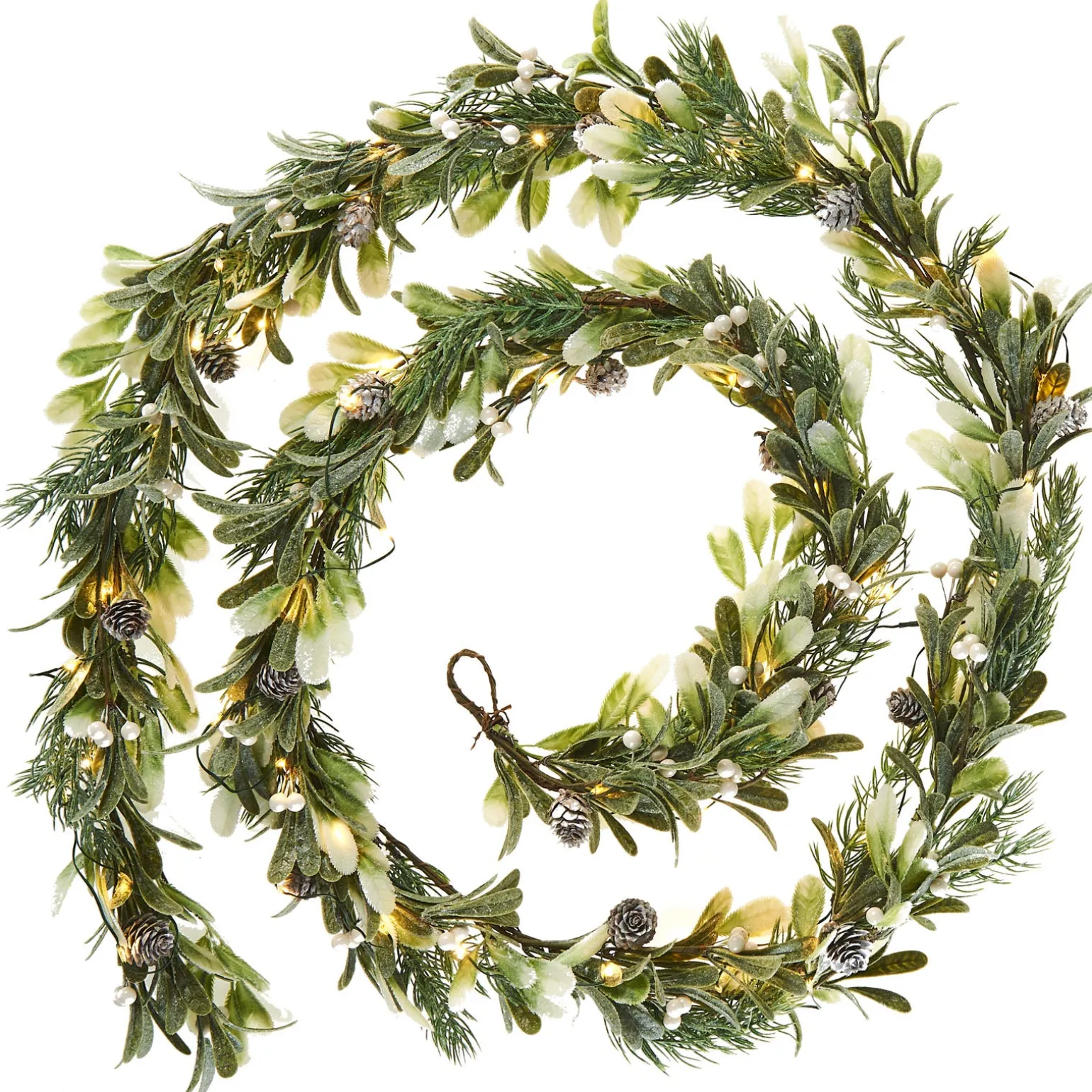 WeRChristmas Pre-Lit Frosted Mistletoe Garland, 9 Ft^ Decorated Garlands|Pre Lit Garlands