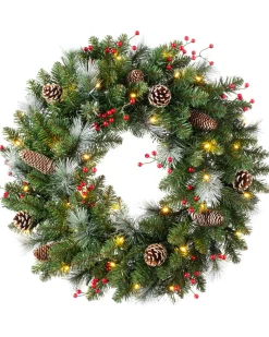 WeRChristmas Pre-Lit Frosted Wreath, Pinecones & Berries, 60 Cm^ Decorated Wreaths|Pre Lit Wreaths