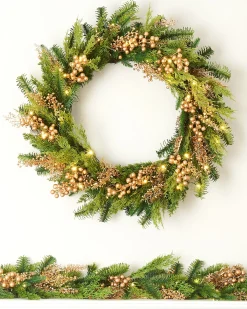 WeRChristmas Pre-Lit Gold Berry Mixed Tip Wreath, 76 Cm^ Decorated Wreaths|Pre Lit Wreaths