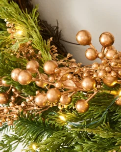 WeRChristmas Pre-Lit Gold Berry Mixed Tip Wreath, 76 Cm^ Decorated Wreaths|Pre Lit Wreaths