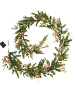 WeRChristmas Pre-Lit Gold Berry Mixed Tip Garland, 9 Ft^ Decorated Garlands|Pre Lit Garlands
