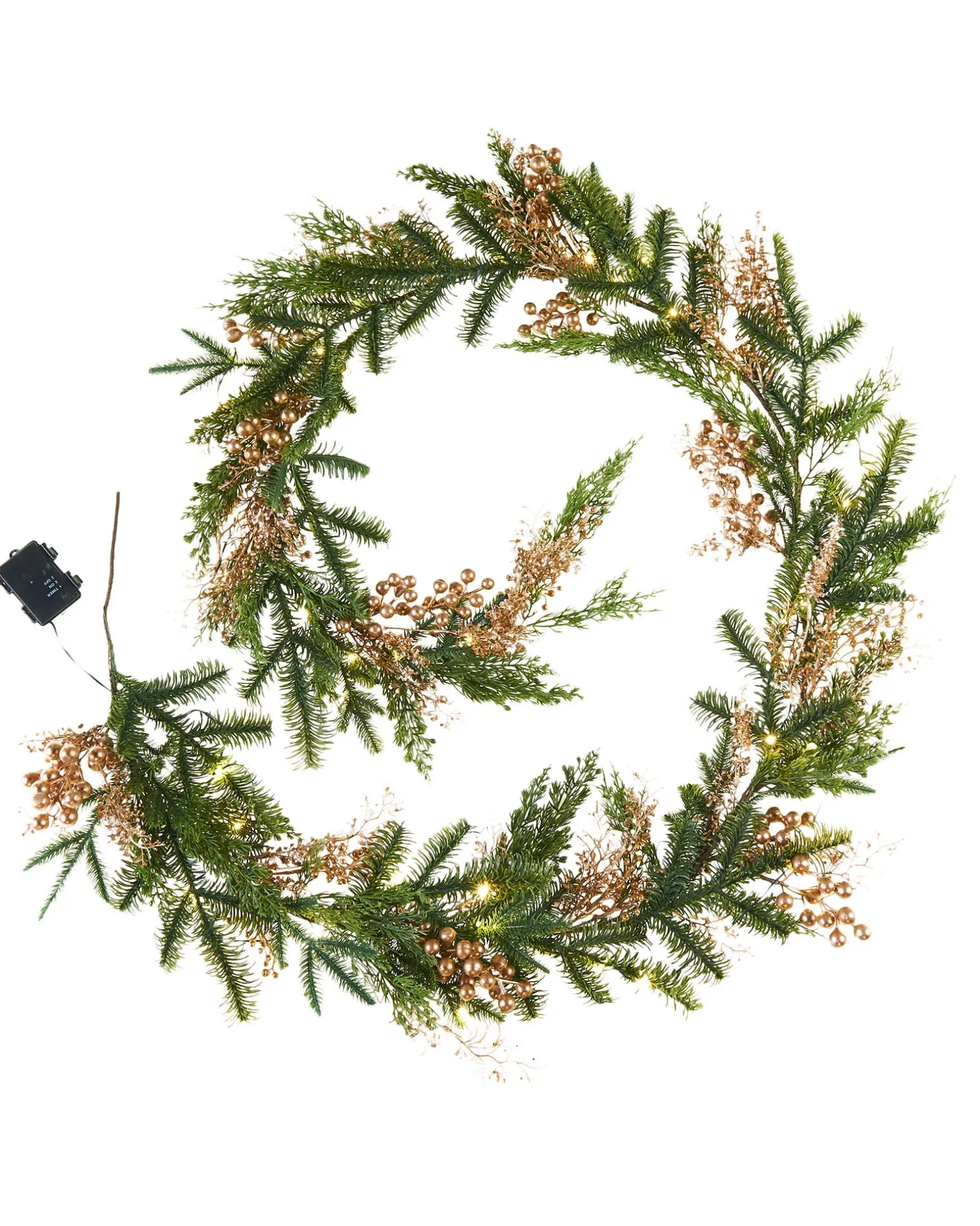 WeRChristmas Pre-Lit Gold Berry Mixed Tip Garland, 9 Ft^ Decorated Garlands|Pre Lit Garlands