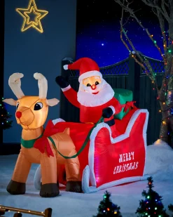 WeRChristmas Pre-Lit Inflatable Animated Santa With Sleigh, 6 Ft^ Inflatables
