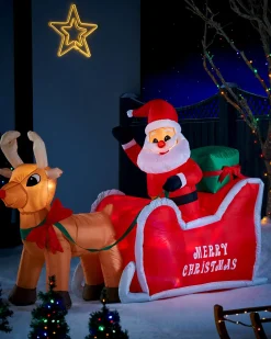 WeRChristmas Pre-Lit Inflatable Animated Santa With Sleigh, 6 Ft^ Inflatables