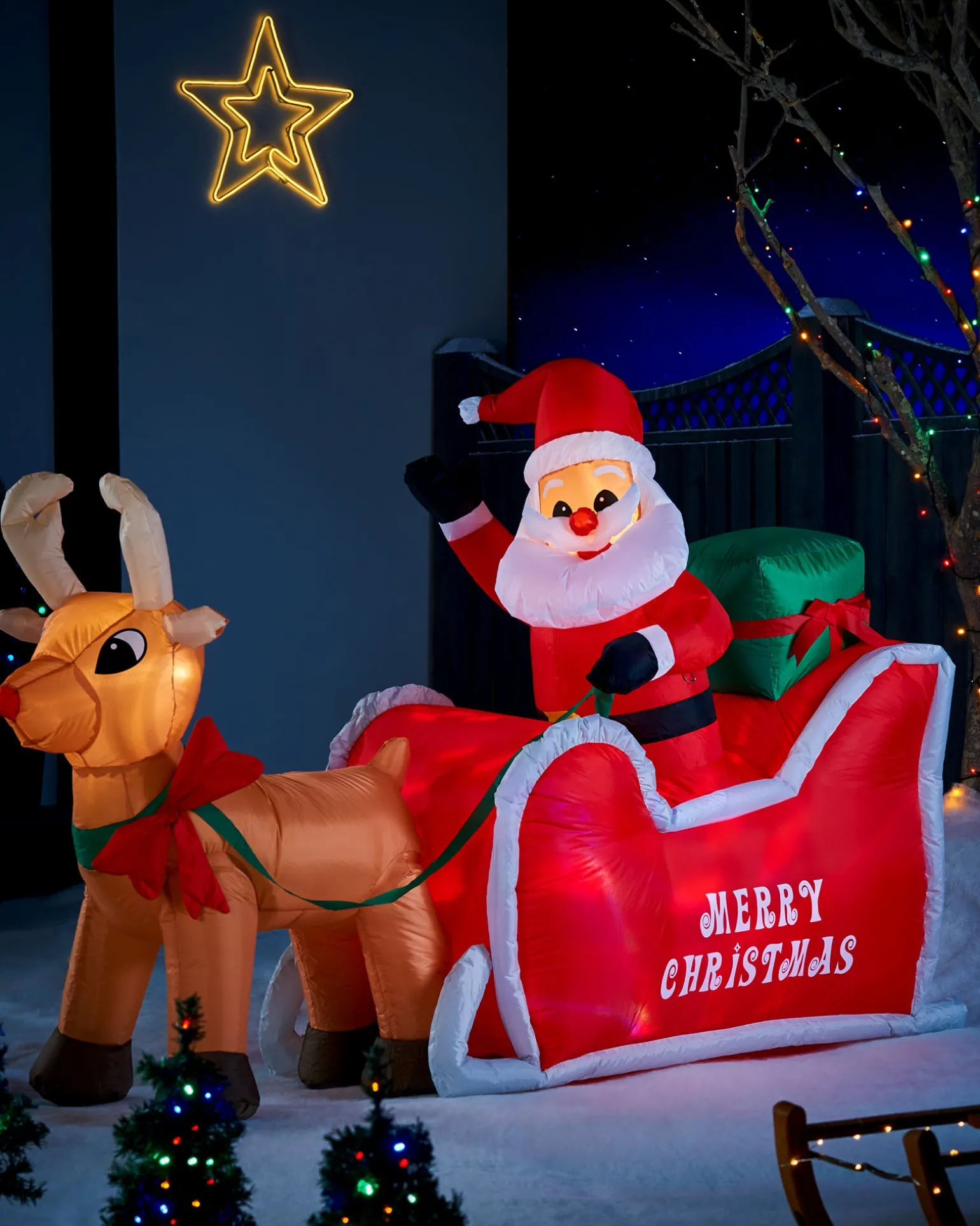 WeRChristmas Pre-Lit Inflatable Animated Santa With Sleigh, 6 Ft^ Inflatables
