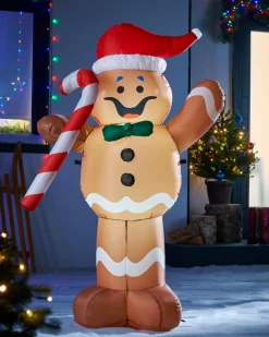 WeRChristmas Pre-Lit Inflatable Gingerbread Man With Candy Cane, 5 Ft^ Inflatables