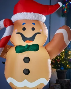WeRChristmas Pre-Lit Inflatable Gingerbread Man With Candy Cane, 5 Ft^ Inflatables