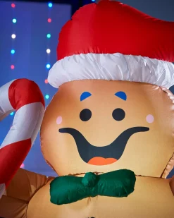 WeRChristmas Pre-Lit Inflatable Gingerbread Man With Candy Cane, 5 Ft^ Inflatables