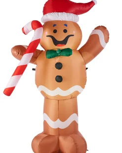 WeRChristmas Pre-Lit Inflatable Gingerbread Man With Candy Cane, 5 Ft^ Inflatables