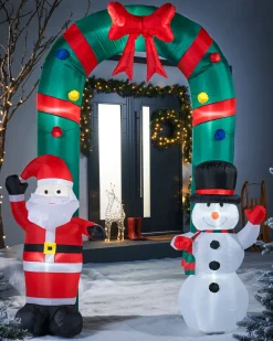 WeRChristmas Pre-Lit Inflatable Santa & Snowman Candy Cane Arch, 8 Ft^ Christmas Characters|Inflatables