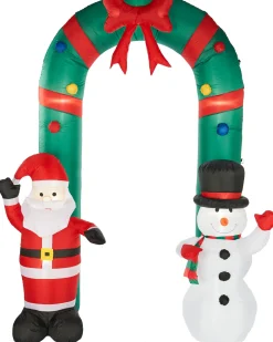 WeRChristmas Pre-Lit Inflatable Santa & Snowman Candy Cane Arch, 8 Ft^ Christmas Characters|Inflatables