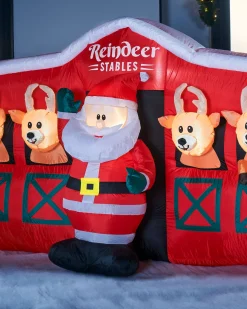 WeRChristmas Pre-Lit Inflatable Santa & Reindeer Stables, 8.5 Ft^ Inflatables