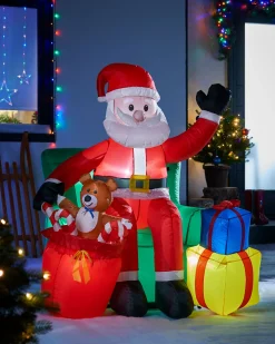 WeRChristmas Pre-Lit Inflatable Santa With Present Stack, 5 Ft^ Inflatables
