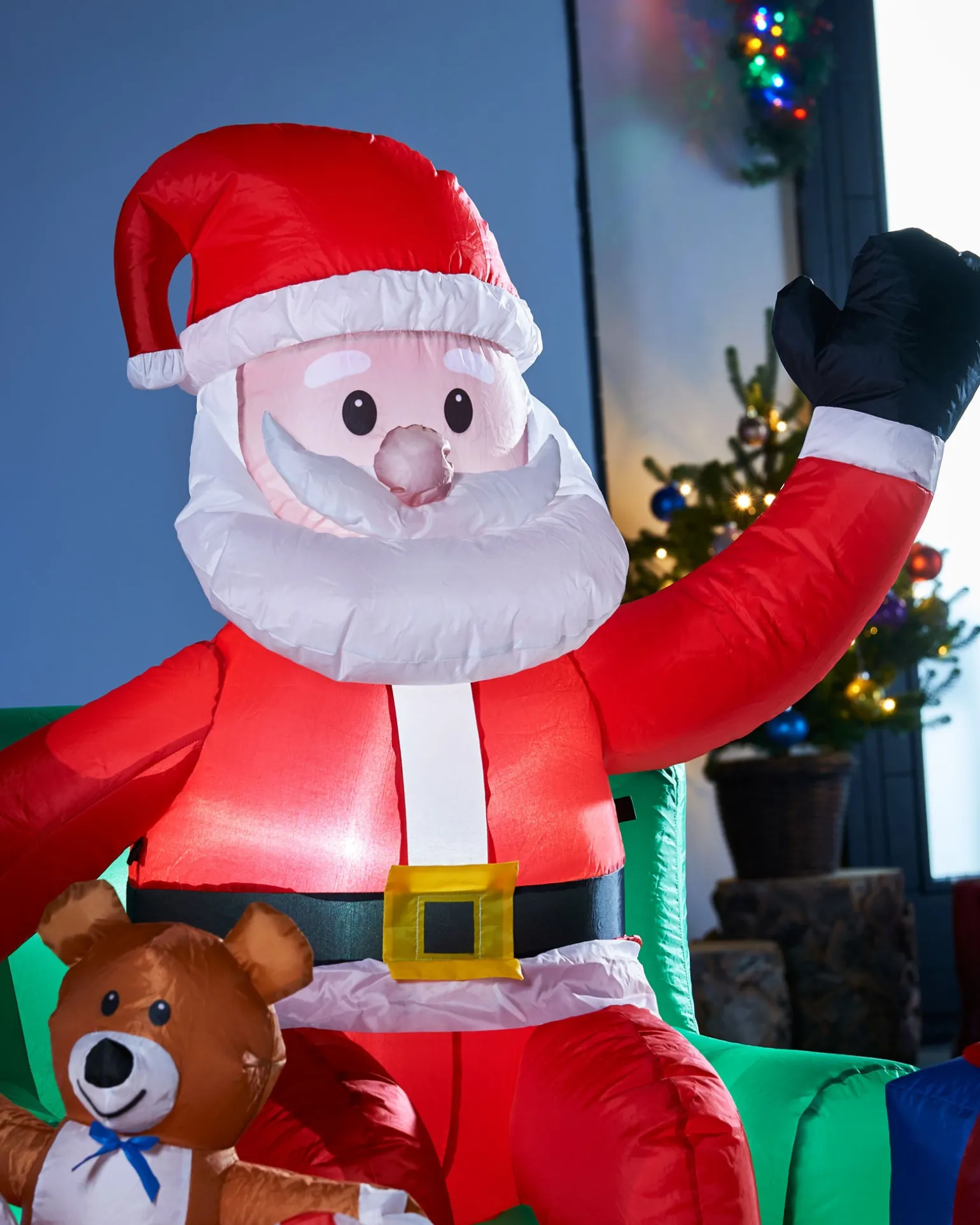 WeRChristmas Pre-Lit Inflatable Santa With Present Stack, 5 Ft^ Inflatables