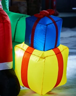 WeRChristmas Pre-Lit Inflatable Santa With Present Stack, 5 Ft^ Inflatables