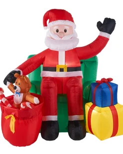 WeRChristmas Pre-Lit Inflatable Santa With Present Stack, 5 Ft^ Inflatables