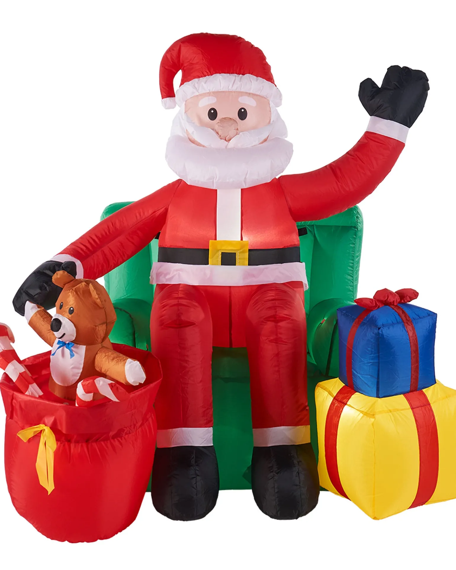 WeRChristmas Pre-Lit Inflatable Santa With Present Stack, 5 Ft^ Inflatables