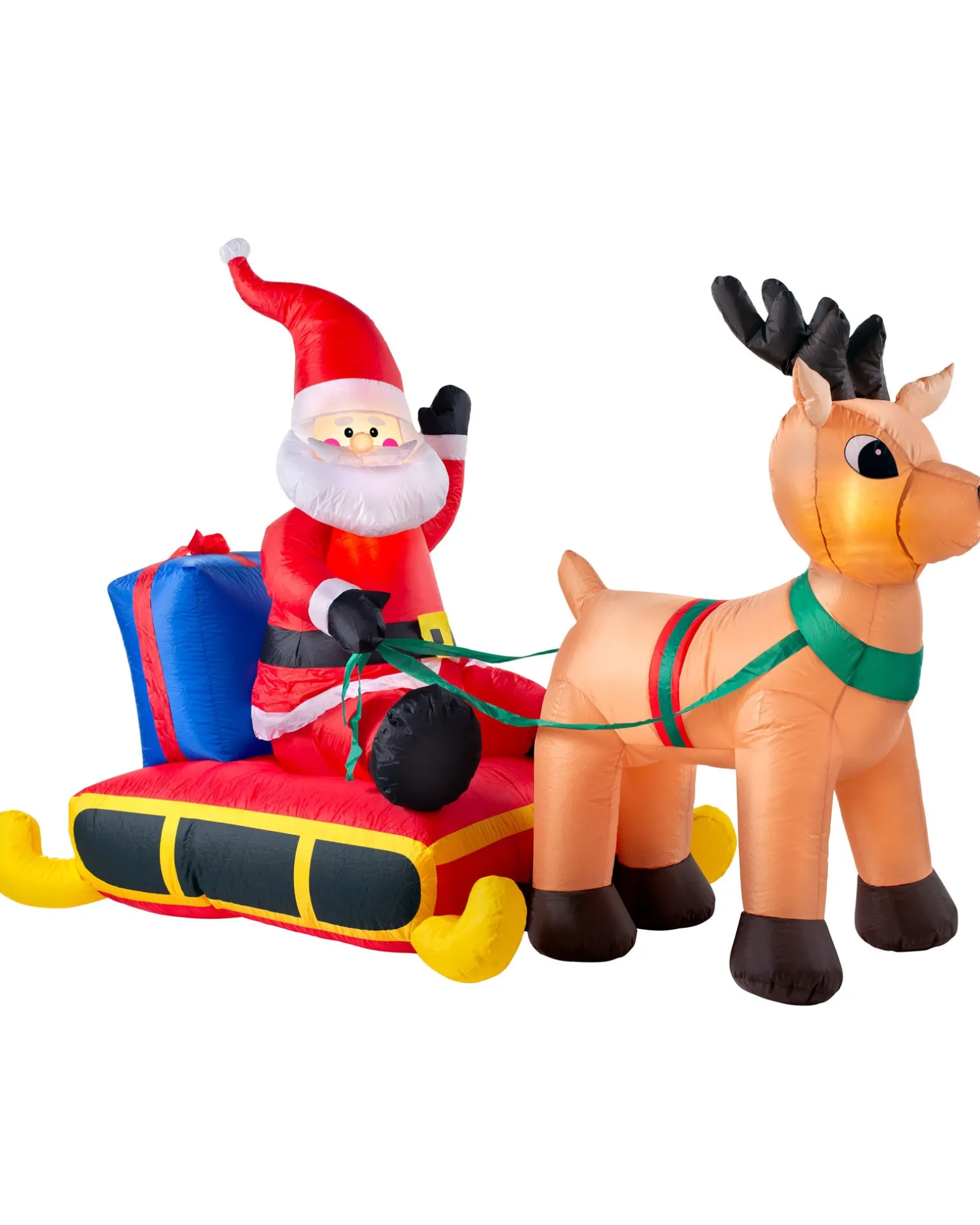 WeRChristmas Pre-Lit Inflatable Santa With Reindeer, 7 Ft^ Inflatables