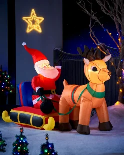 WeRChristmas Pre-Lit Inflatable Santa With Reindeer, 7 Ft^ Inflatables