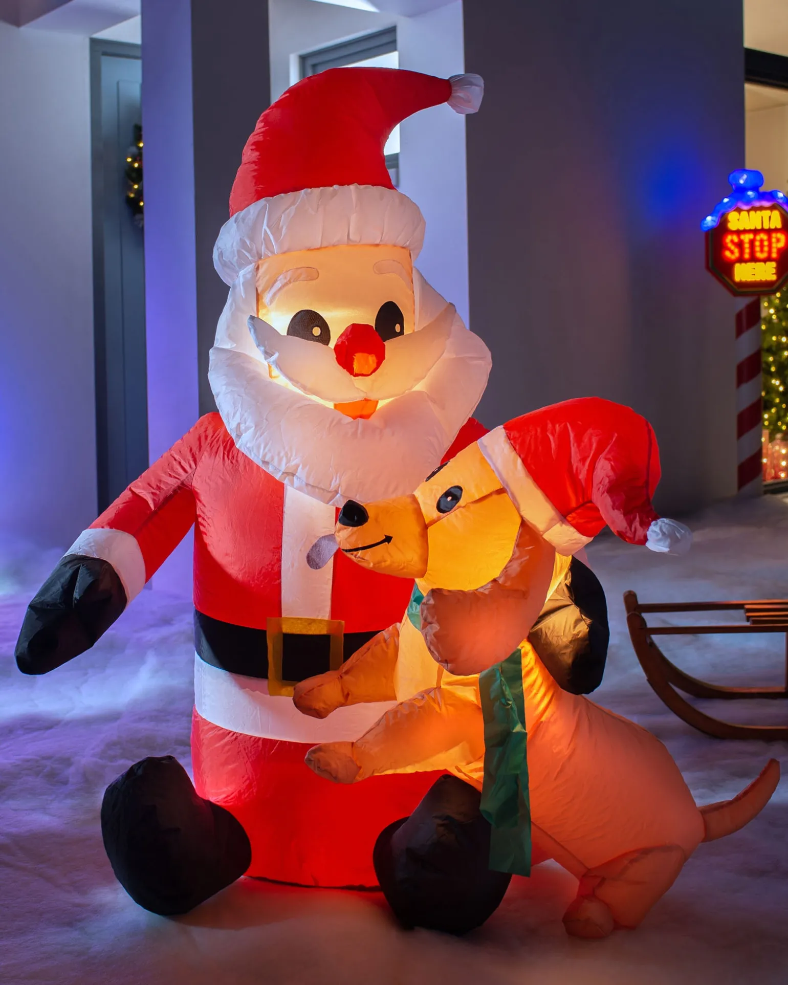 WeRChristmas Pre-Lit Inflatable Santa With Dog, 4 Ft^ Inflatables