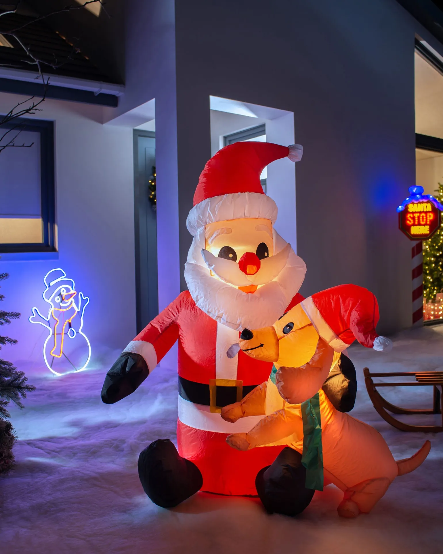 WeRChristmas Pre-Lit Inflatable Santa With Dog, 4 Ft^ Inflatables