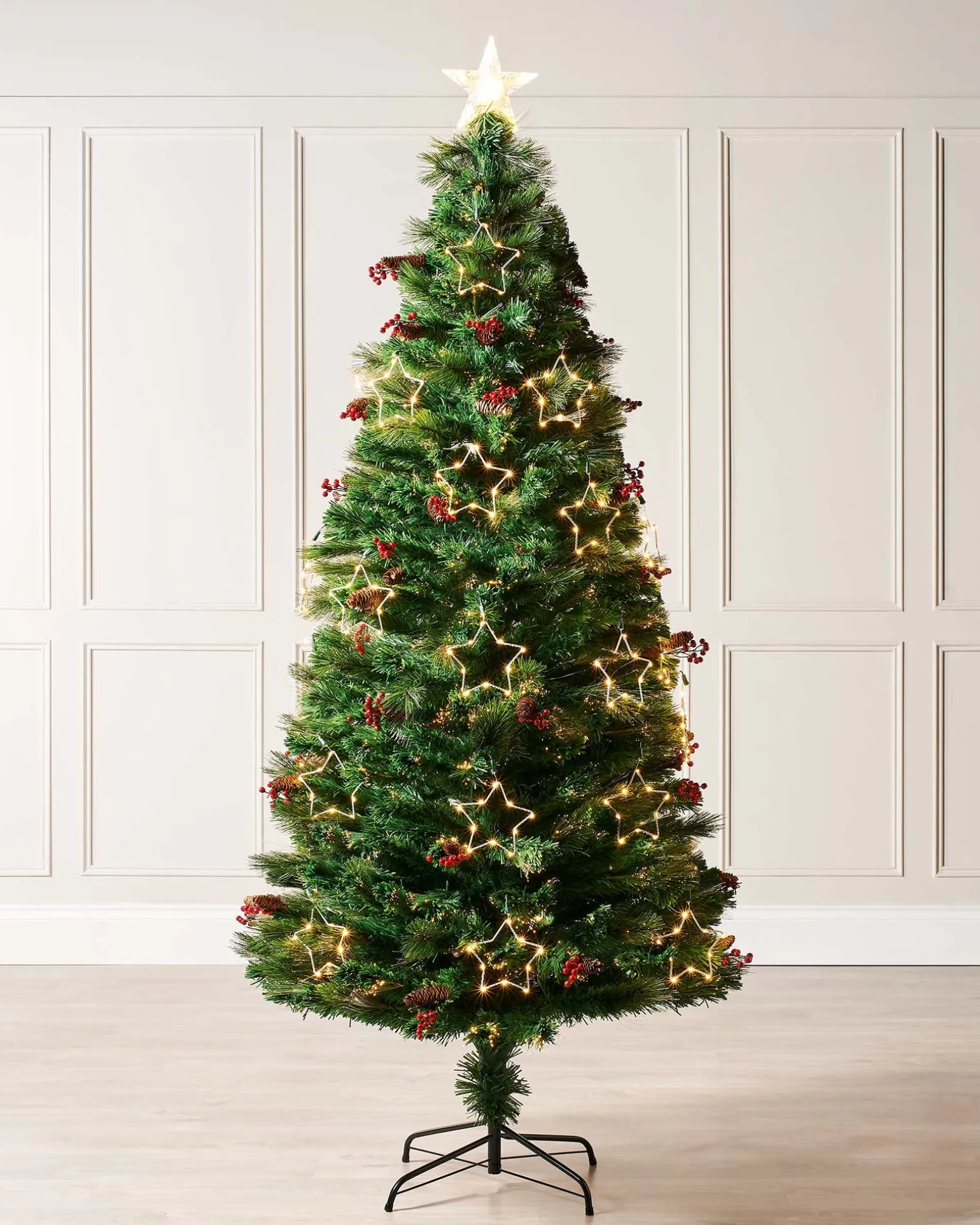 WeRChristmas Pre-Lit Mixed Pine Fibre Optic Christmas Tree With LED Stars, 7 Ft^ Fibre Optic Christmas Trees|Pre Lit Christmas Trees