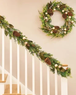 WeRChristmas Pre-Lit Mixed Tip Garland, Pinecones & Berries, 9 Ft^ Decorated Garlands|Pre Lit Garlands