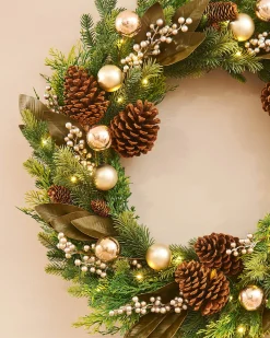 WeRChristmas Pre-Lit Mixed Tip Wreath, Pinecones & Berries, 76 Cm^ Decorated Wreaths|Pre Lit Wreaths