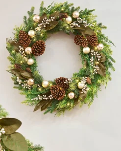 WeRChristmas Pre-Lit Mixed Tip Wreath, Pinecones & Berries, 76 Cm^ Decorated Wreaths|Pre Lit Wreaths
