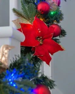 WeRChristmas Pre-Lit Multi-Coloured Decorated Garland, Red/Gold, 9 Ft^ Decorated Garlands|Pre Lit Garlands