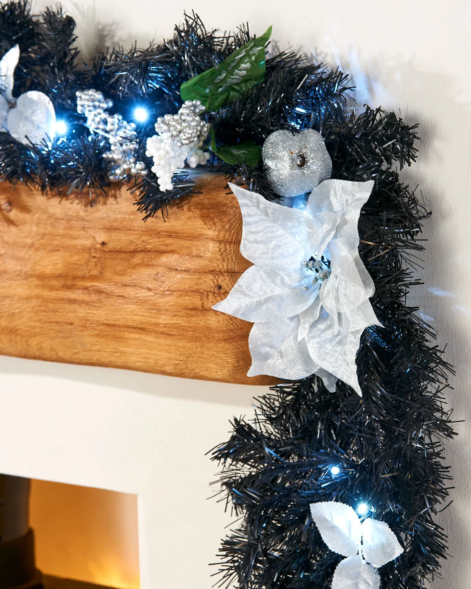 WeRChristmas Pre-Lit Multi-Function Decorated Garland, Black/Silver, 9 Ft^ Pre Lit Garlands|Decorated Garlands