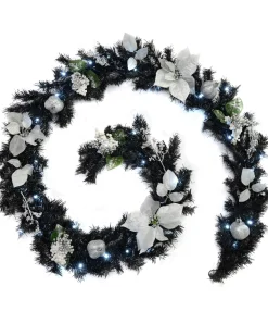 WeRChristmas Pre-Lit Multi-Function Decorated Garland, Black/Silver, 9 Ft^ Pre Lit Garlands|Decorated Garlands
