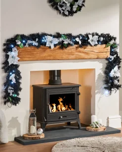 WeRChristmas Pre-Lit Multi-Function Decorated Garland, Black/Silver, 9 Ft^ Pre Lit Garlands|Decorated Garlands