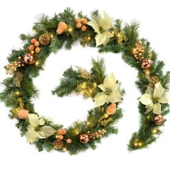 WeRChristmas Pre-Lit Multi-Function Decorated Garland, Copper/Gold, 9 Ft^ Decorated Garlands|Pre Lit Garlands