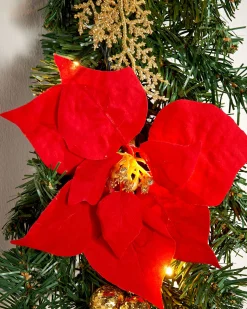 WeRChristmas Pre-Lit Multi-Function Decorated Garland, Red/Gold, 9 Ft^ Decorated Garlands|Pre Lit Garlands