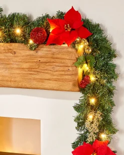 WeRChristmas Pre-Lit Multi-Function Decorated Garland, Red/Gold, 9 Ft^ Decorated Garlands|Pre Lit Garlands