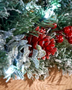 WeRChristmas Pre-Lit Multi-Function Frosted Decorated Garland, 9 Ft^ Snow Flocked Garlands|Decorated Garlands