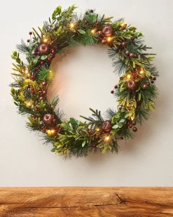 WeRChristmas Pre-Lit Natural Mixed Tip Wreath, 60 Cm^ Decorated Wreaths|Pre Lit Wreaths