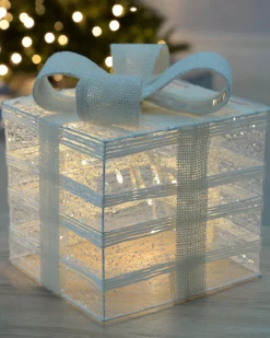 WeRChristmas Pre-Lit Paper String And Gauze Gift Box, 20 Cm^ Table Decorations