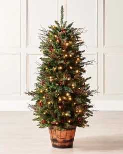 WeRChristmas Pre-Lit Pines & Berries Potted Christmas Tree, 4.5 Ft^ Premium Christmas Trees|Potted Christmas Trees