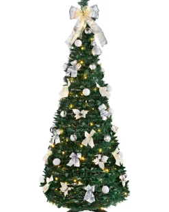 WeRChristmas Pre-Lit Pop-Up Decorated Christmas Tree, White, 6 Ft^ Budget Christmas Trees|Pre Lit Christmas Trees