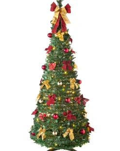 WeRChristmas Pre-Lit Pop-Up Decorated Christmas Tree, Red/Gold, 6 Ft^ Budget Christmas Trees|Pre Lit Christmas Trees