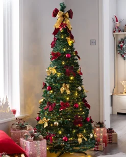 WeRChristmas Pre-Lit Pop-Up Decorated Christmas Tree, Red/Gold, 6 Ft^ Budget Christmas Trees|Pre Lit Christmas Trees
