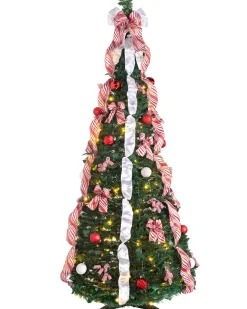 WeRChristmas Pre-Lit Pop-Up Decorated Christmas Tree, Red/White, 6 Ft^ Budget Christmas Trees|Pre Lit Christmas Trees